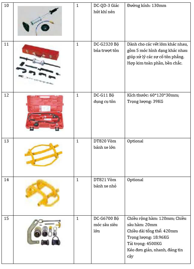 Thiết bị kéo nắn xe tai nạn và bộ phụ kiện tiêu chuẩn DOOCAR Techer 5