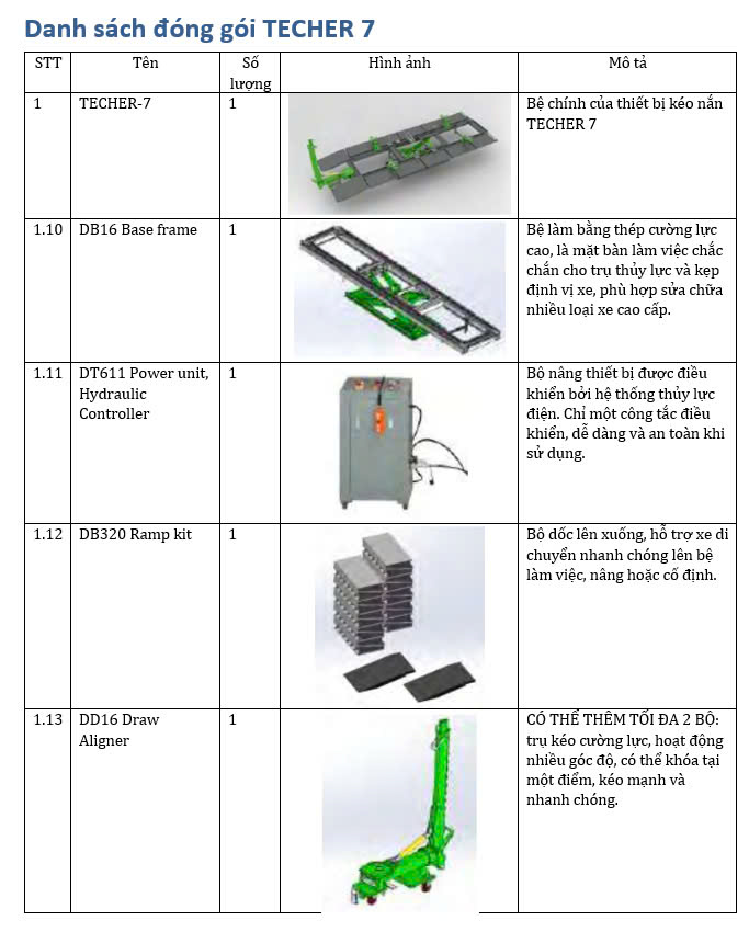 Thiết bị kéo nắn xe tai nạn và bộ phụ kiện tiêu chuẩn DOOCAR Techer 7
